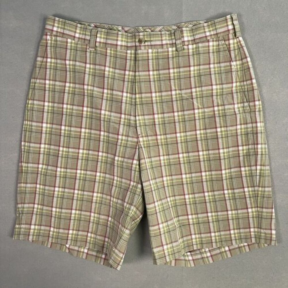 Roundtree & Yorke Shorts Men 34W Plaid Preppy Gold Label Chino Flat Front